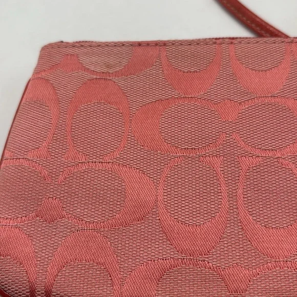 Coach Signature Skinny Wristlet pomegranate color peachy pink color classic NWT - Picture 8 of 9